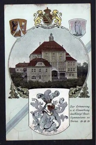 100407 Ansichtskarte Borna 1908 Einweihung Kgl. Gymnasium