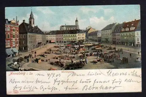 100540 Ansichtskarte Annaberg i. Sa. Marktplatz Markttag Händler Verkaufsstände 1903