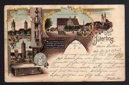 100072 Ansichtskarte Litho Jüterbog 1901 Tezelkasten Rathaus Wappen ...