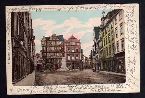 100176 Ansichtskarte Giessen Gießen Marktplatz Kriegerdenkmal Apotheke 1902