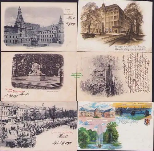 160799 6 AK Düsseldorf Litho 1898 Krieger Denkmal Rathaus Wachablösung Kunsthall