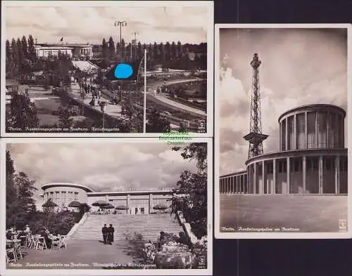 160798 3 AK Berlin 1938 Ausstellungsgelände Funkturm Terrassengarten KONDITOREI
