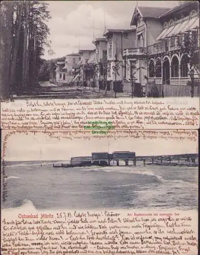 160595 2 AK Ostseebad Müritz 1903 Villenstraße Am Badestrande bei bewegter See