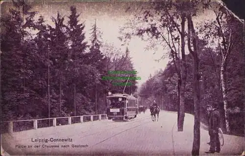 160555 AK Leipzig-Connewitz 1907 Partie an der Chaussee n. Gautzsch Straßenbahn