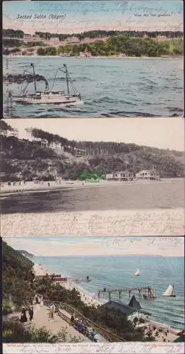 160574 3 AK Seebad Sellin Rügen 1902 Strand von der Terrasse des Strand Hotels