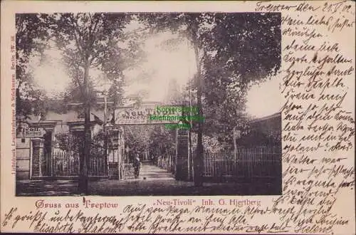 160591 AK Berlin Treptow 1902 Neu Tivoli Neue Krug Allee 1  Inh. G. Hjertberg