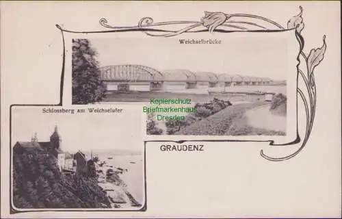 160640 AK GRAUDENZ 1906 Schlossberg am Weichselufer Grudziadz Weichselbrücke