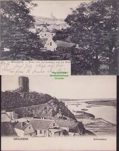 160639 2 Ansichtskarte GRAUDENZ Grudziadz 1906 Blick vom Schlossberg auf die Stadt