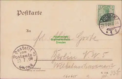 160625 AK Potsdam 1904 Blume in Papier geritzt Zeichnung See Schiff