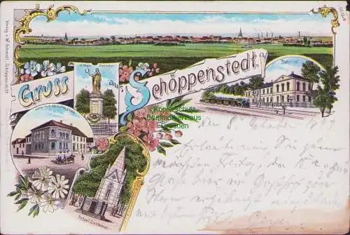 160740 AK Schöppenstedt Litho 1897 Bahnhof Hotel zum deutschen Hause Krieger