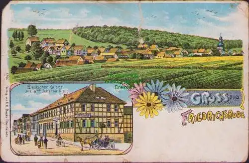 160769 Ansichtskarte Friedrichsrode Litho 1910 Gasthaus Deutscher Kaiser Jnh. Wwe Johanne