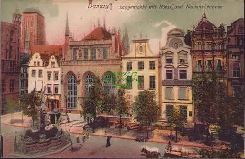 160630 AK Danzig Langemarkt mit Börse und Neptunsbrunnen 1908