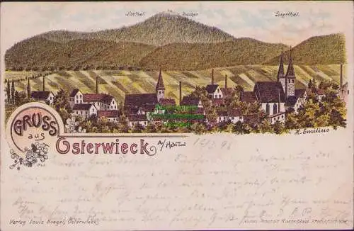 160792 AK Osterwieck Harz Ilsethal 1898 Brocken Eckerthal Künstlerkarte Emilius