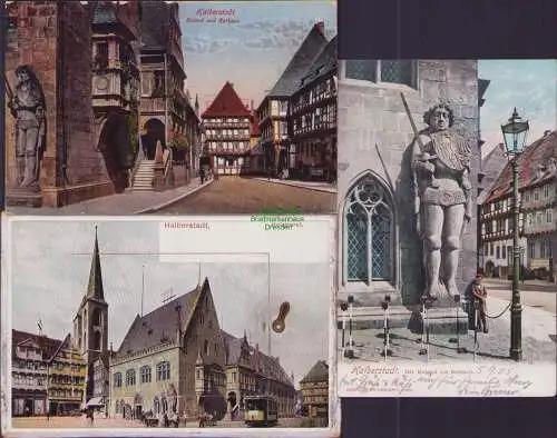 160565 3 AK Halberstadt 1x Leporello 1905 Holzmarkt Dom Liebfrauenkirche Krieger