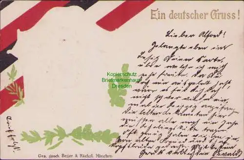 160701 AK Beger & Röckel München 1900 Ein deutscher Gruss! Wappen Prägekarte