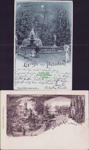 160705 2 AK Nikolskoe b. Potsdam 1900 Histor. Mühle bei Sanssouci 1899 Windmühle