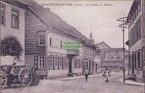 160755 AK Benneckenstein (Harz) Teichdamm mit Rathaus 1913