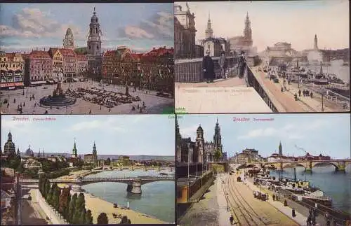 160716 4 AK Dresden Carola-Brücke Altmarkt 1921 Landeplatz der Dampfschiffe 1904