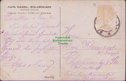 160429 AK KARL NAGEL BOLKENHAIN SCHWEINHAUS um 1920 VERLAG R. MITSCHKE