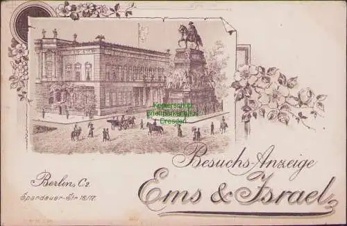 160303 AK Berlin C2 1898 Spandauer-Str. 16/17 Besuchs Anzeige Ems & Israel Litho