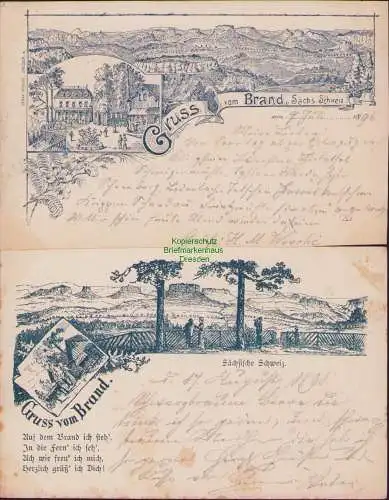 160322 2 AK Brand Sächs. Schweiz Vorläufer Bastei 1891 Hohenstein 1896