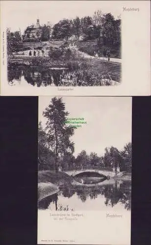 160385 2 AK Magdeburg um 1900 Luisengarten Laassbrücke im Stadtpark Salzquelle