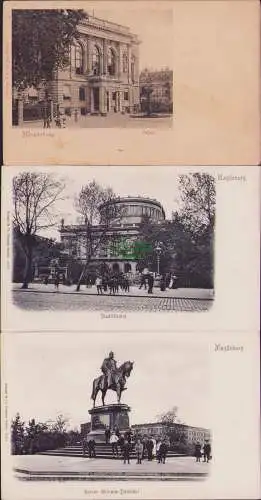 160386 3 AK Magdeburg um 1900 Palais Stadttheater Kaiser Wilhelm-Denkmal