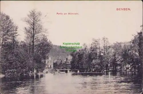 160405 AK Benesov nad Ploucnici Bensen 1907 Partie am Mühlenwehr