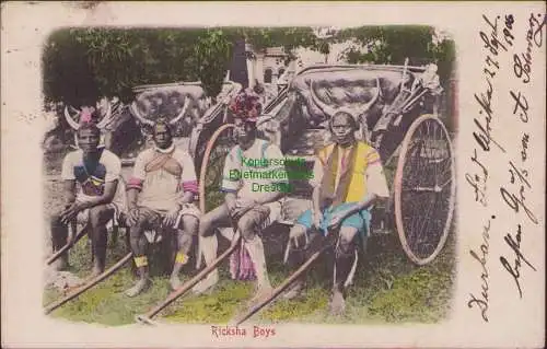 160483 AK Ricksha Boys Durban 1906, 1911 Published by Sallo Epstein & Co. Durban