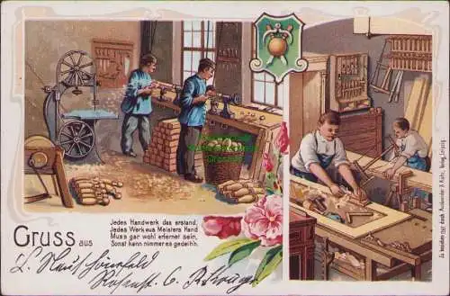 160495 AK Litho Leipzig Neuschönefeld 1902 Jedes Handwerk das erstand Jedes Werk