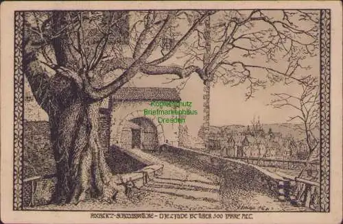 160484 Ansichtskarte Rochlitz Schlossbrücke 1917 Künstlerkarte Die Linde ist über 500 Jahre