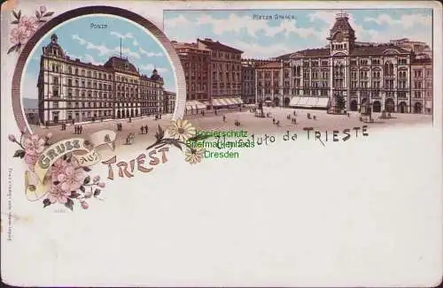 160498 Ansichtskarte GRUSS AUS TRIEST Piazza Grande Un saluto da TRIESTE um 1900