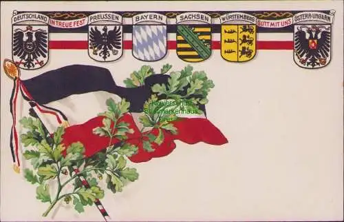 160501 AK DEUTSCHLAND PREUSSEN IN TREUE FEST BAYERN SACHSEN WÜRTTEMBERG um 1915