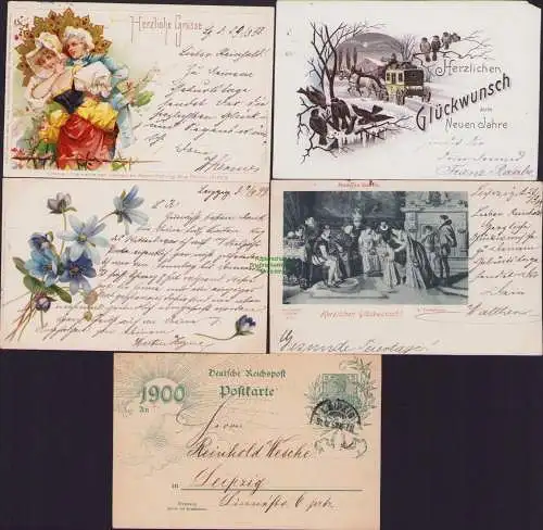 160318 5 Ansichtskarte GS Neujahr 1896 Litho Herzliche Grüße Leipzig Jahrhundert Ganzsache