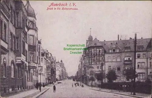 160346 AK Auerbach i. V. um 1920 Blick in die Kaiserstrasse