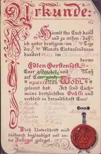 160388 AK Leipzig 1901 Urkunde Hiemit thu Euch kund .. Bier und Malz Gerstensaft