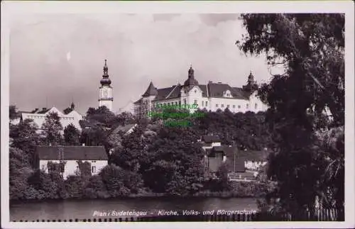 160406 AK Plan Sudetengau Kirche Volks- und Bürgerschule 1940