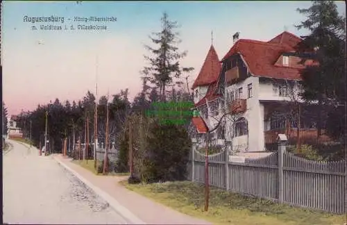 160341 Ansichtskarte Augustusburg König-Albertstraße m. Waldhaus i. d. Villenkolonie 1910