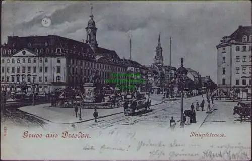 160455 Ansichtskarte Dresden Hauptstrasse 1899 Goldner Reiter Mondscheinkarte