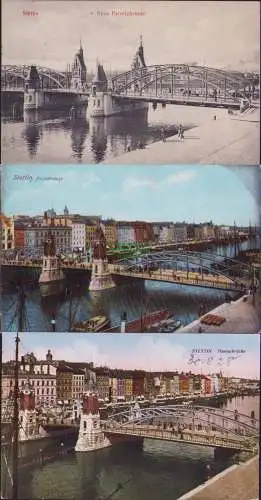 160464 3 Ansichtskarte Stettin Neue Parnitzbrücke 1910 Stettin Hansabrücke 1928