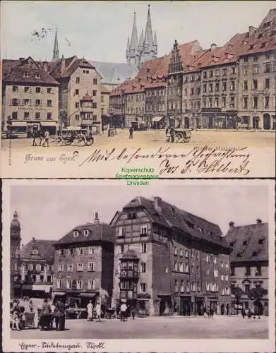 160434 2 AK Eger Sudetengau Unterer Marktplatz 1899 APOTHEKE Stätl 1941