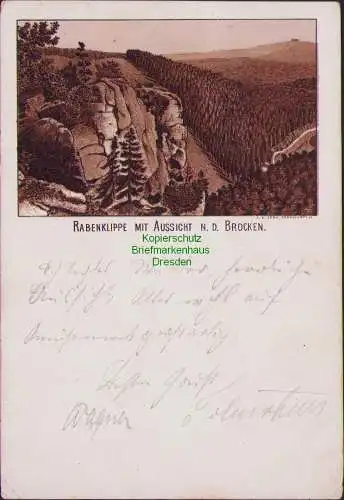 160540 AK RABENKLIPPE MIT AUSSICHT N. D. BROCKEN Harzburg 1894 Vorläufer