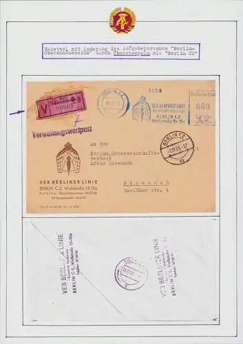 B15975 DDR ZKD Brief Verwaltungswertpost Wert-Zettel V rot Papier 1955 Berlin