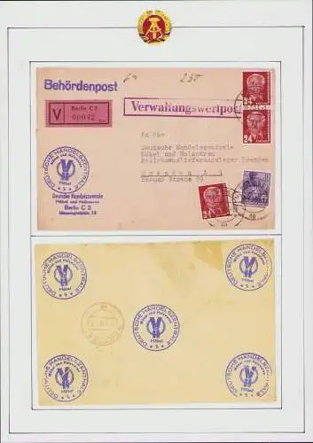 B15964 DDR ZKD Brief Verwaltungswertpost Wert-Zettel V rosa Papier 1954 2.
