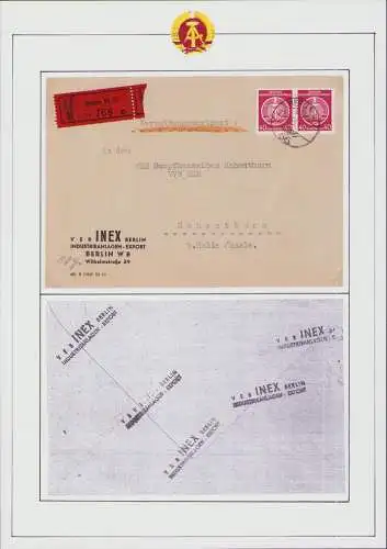 B15978 DDR ZKD Brief Verwaltungswertpost Wert-Zettel V rot Pergamin 1955 5. Per