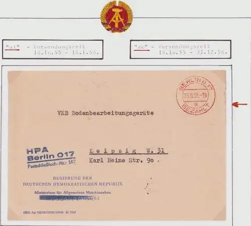 B15984 DDR ZKD Vorläufer 3x Brief roter Stempel Berlin O17 bezahlt ai ag