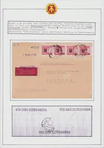 B15983 DDR ZKD Brief Verwaltungswertpost Wert-Zettel V rotes Papier 1954 5. Per
