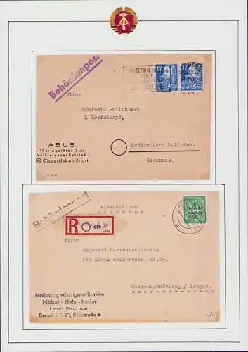 B15942 DDR ZKD 2x Brief Vorläufer Behördenpost Gispersleben Erfurt 1950 Einsc