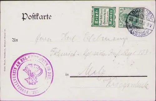 3561 DR Zdr. Zusammendruck S 1.10 auf Postkarte Dresden 1912 Reklame Paul Kohl