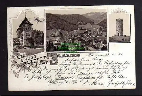 129569 AK St. Blasien 1896 Litho Neues Kurhaus Feldbergturm